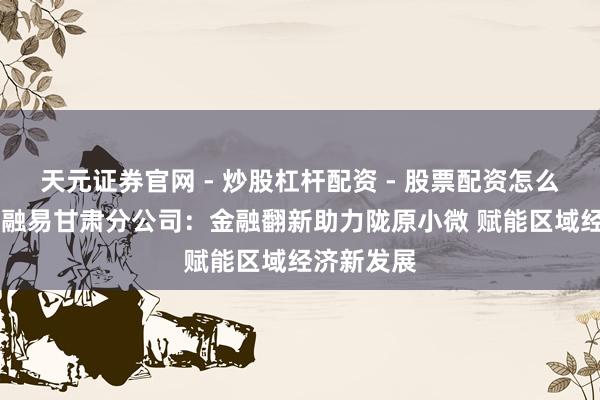 天元证券官网 - 炒股杠杆配资 - 股票配资怎么杠杆 祯祥融易甘肃分公司：金融翻新助力陇原小微 赋能区域经济新发展