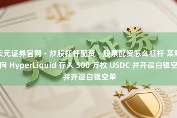 天元证券官网 - 炒股杠杆配资 - 股票配资怎么杠杆 某鲸鱼向 HyperLiquid 存入 500 万枚 USDC 并开设白银空单