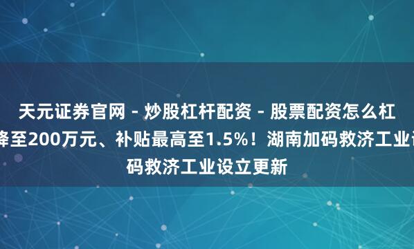 天元证券官网 - 炒股杠杆配资 - 股票配资怎么杠杆 门槛降至200万元、补贴最高至1.5%！湖南加码救济工业设立更新