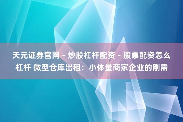 天元证券官网 - 炒股杠杆配资 - 股票配资怎么杠杆 微型仓库出租：小体量商家企业的刚需