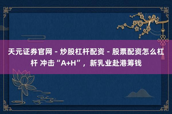 天元证券官网 - 炒股杠杆配资 - 股票配资怎么杠杆 冲击“A+H”，新乳业赴港筹钱