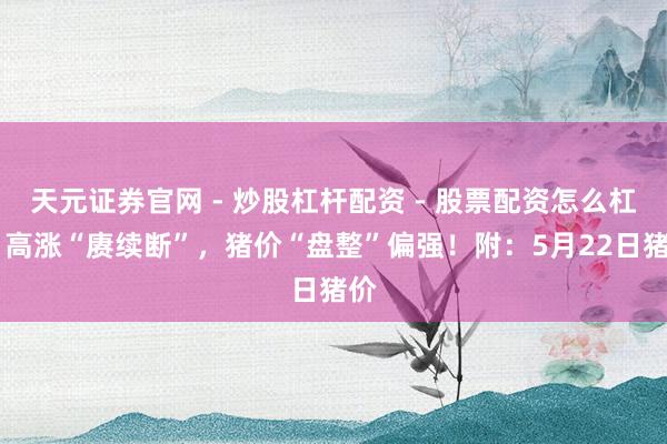 天元证券官网 - 炒股杠杆配资 - 股票配资怎么杠杆 高涨“赓续断”，猪价“盘整”偏强！附：5月22日猪价