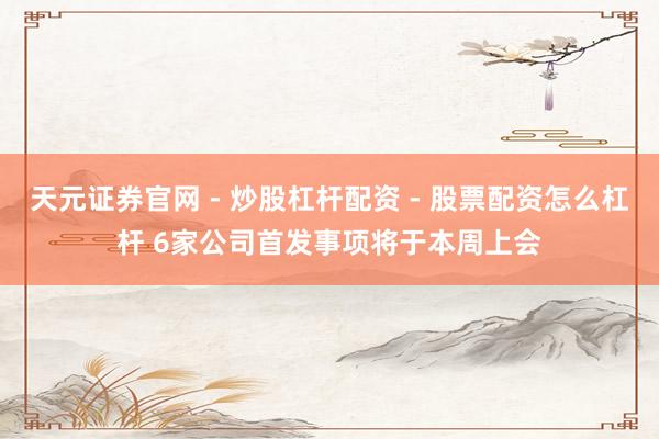 天元证券官网 - 炒股杠杆配资 - 股票配资怎么杠杆 6家公司首发事项将于本周上会