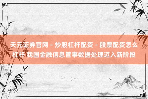 天元证券官网 - 炒股杠杆配资 - 股票配资怎么杠杆 我国金融信息管事数据处理迈入新阶段